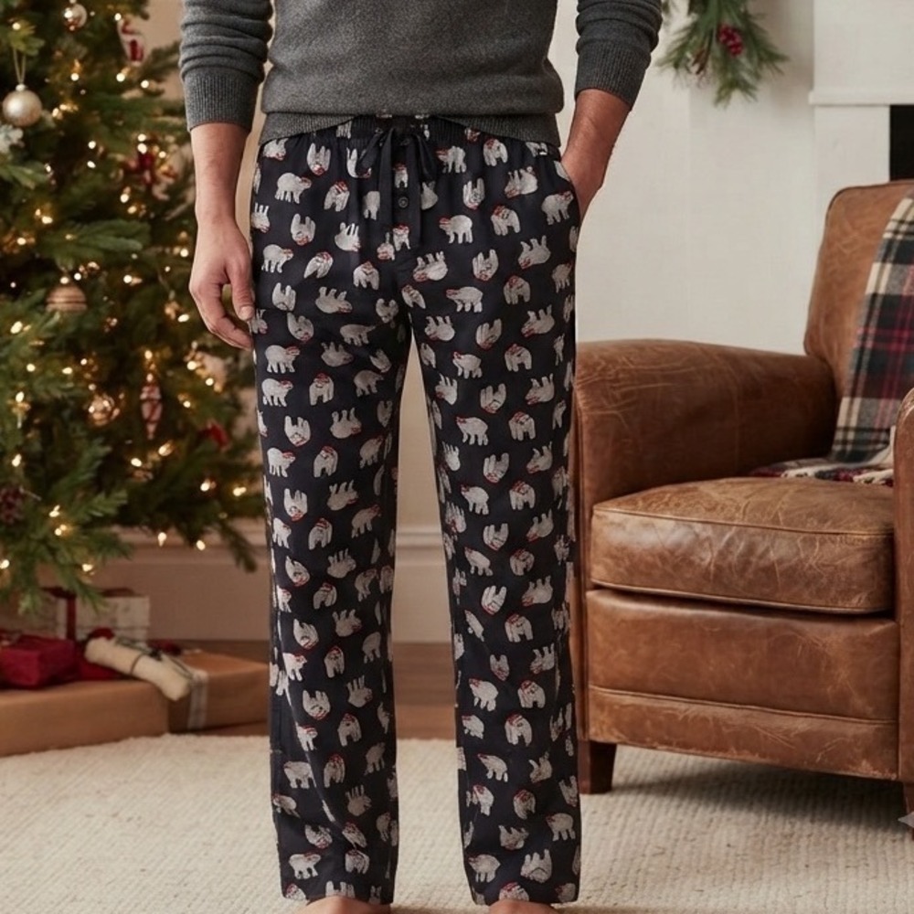 American Eagle Mens Polar Bear Flannel Pajama Pants AE Christmas Holiday M 32-34